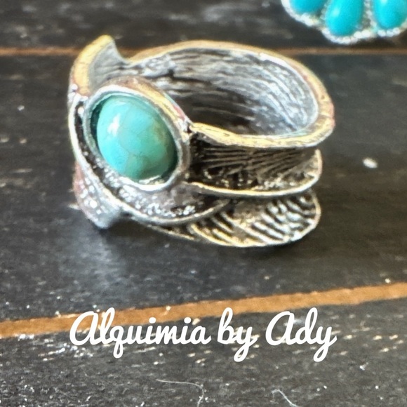 Blue turquoise western silver gem ring - Picture 1 of 3